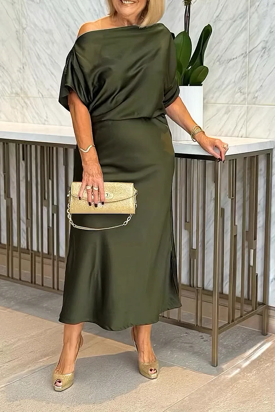 Women'S Elegant Satin One Shoulder Dress