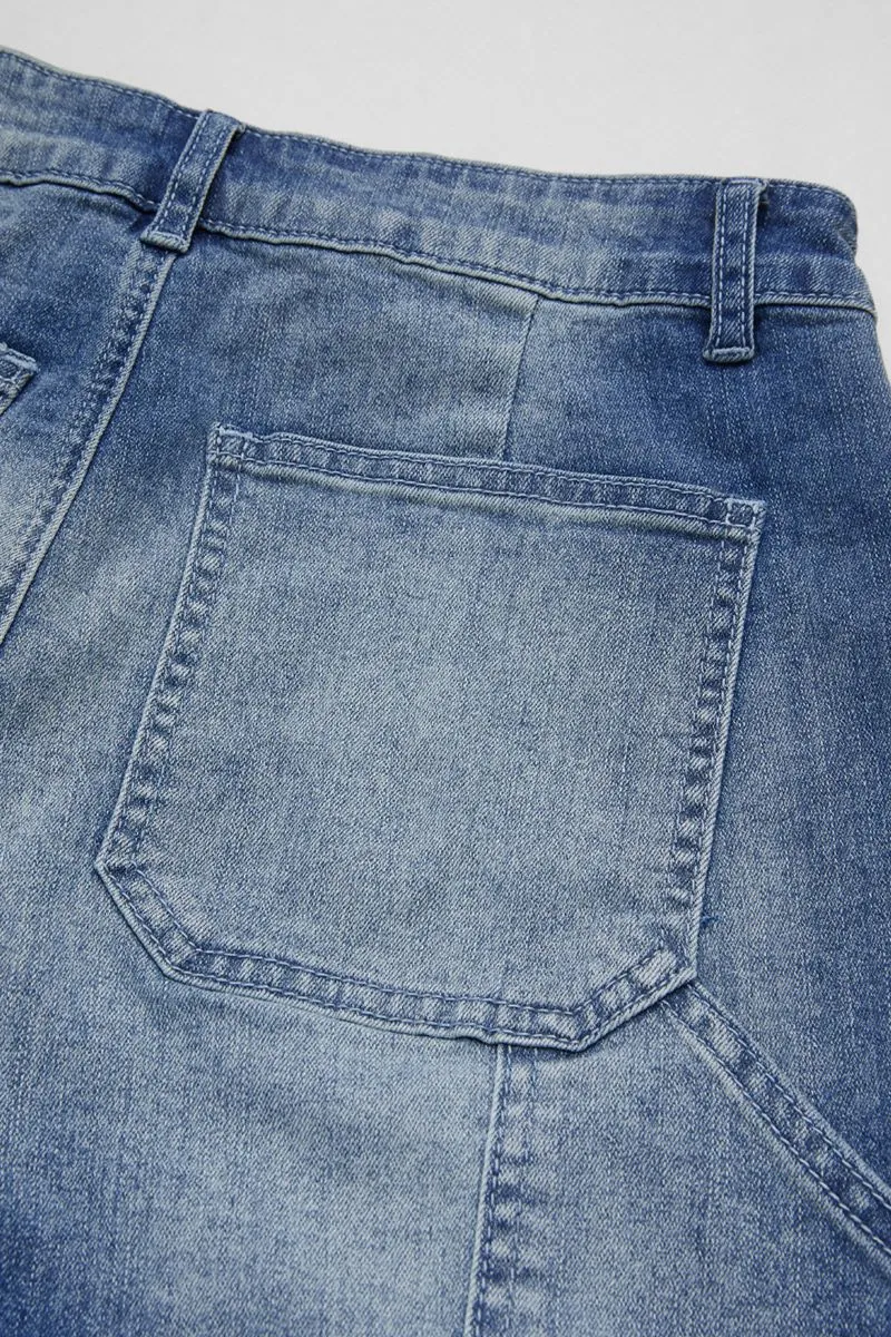 Wash Raw Hem High Waist Denim Bermuda Shorts