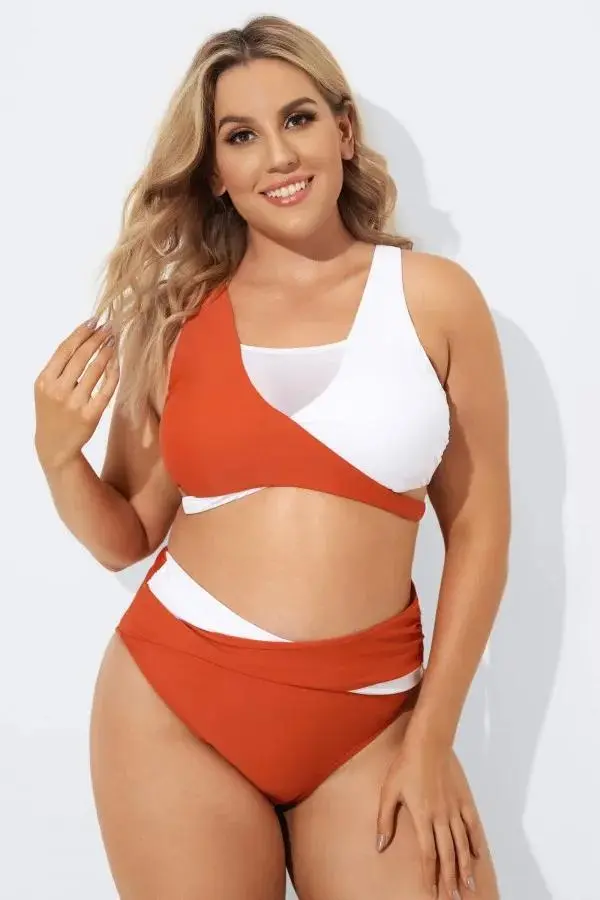 Red & White Wrap Fashion Bikini Set for Lady
