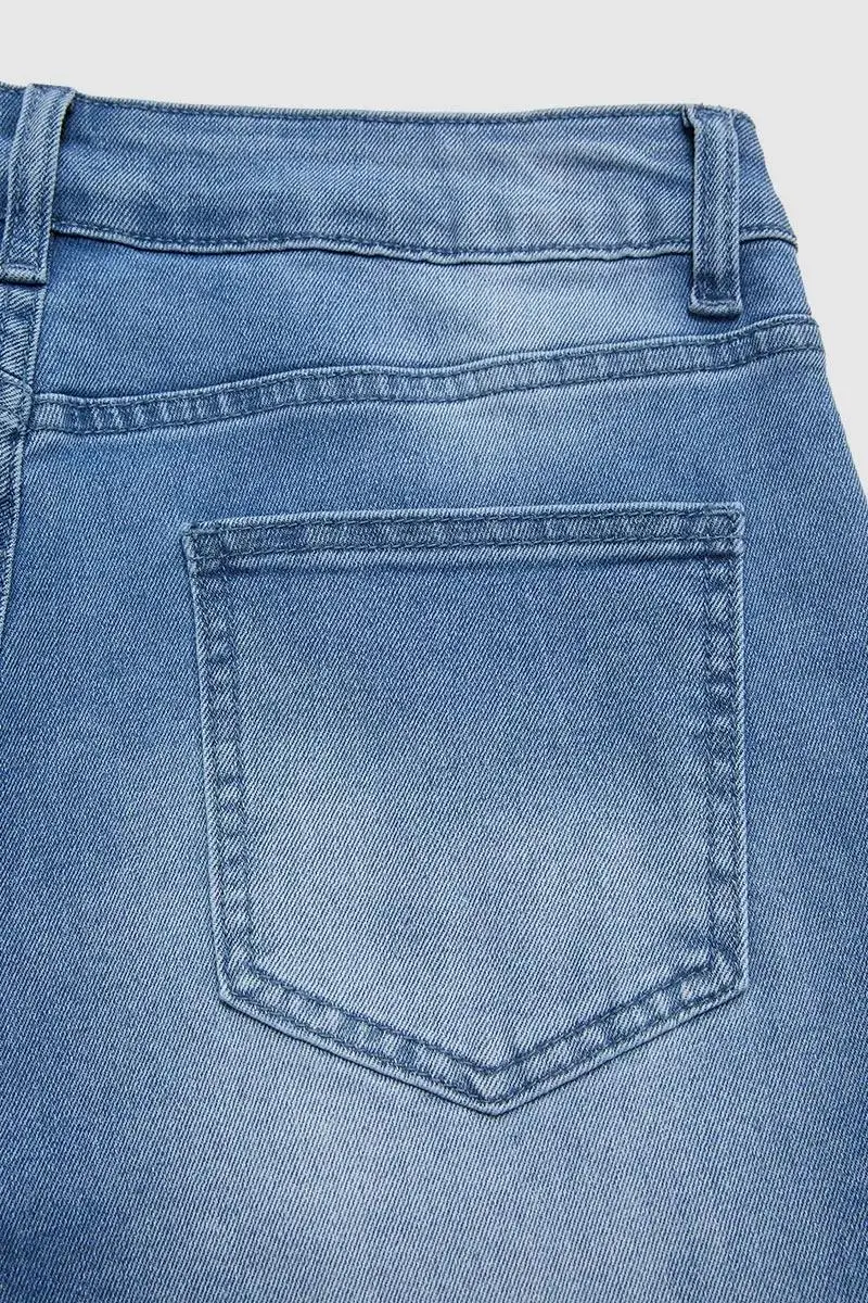 Wash Mid Rise Straight Leg Jeans Without Belt