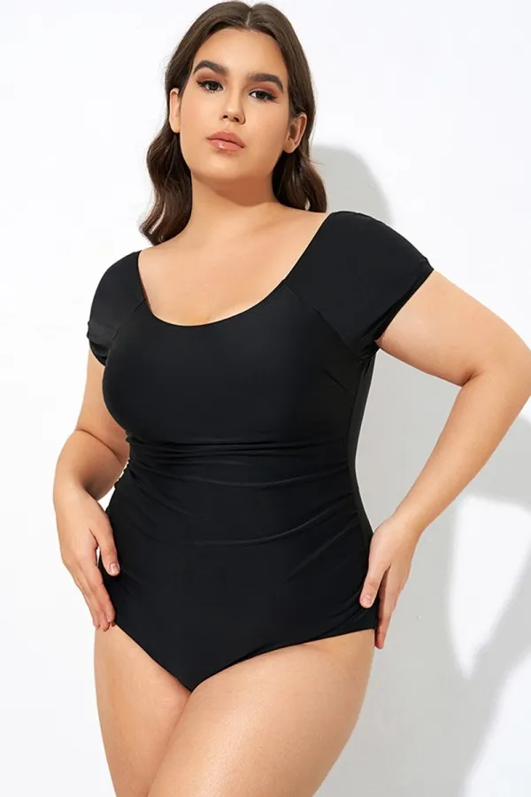 Green Check Modest Elastic One Piece Swimsuit