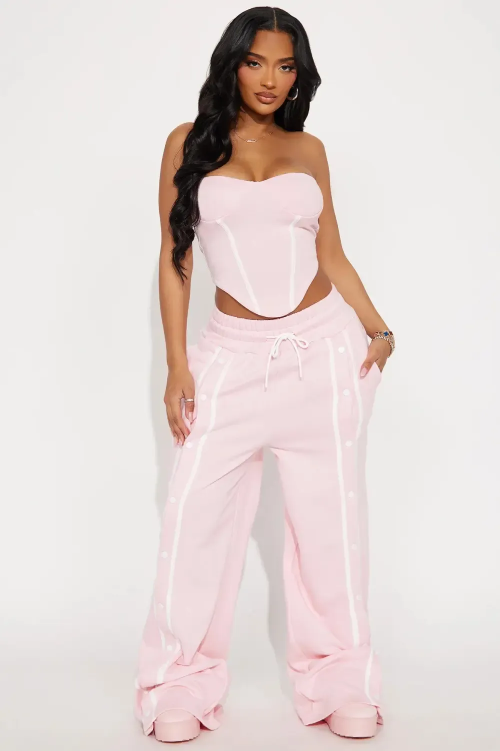 Sara Fleece Track Pant Set - Pink