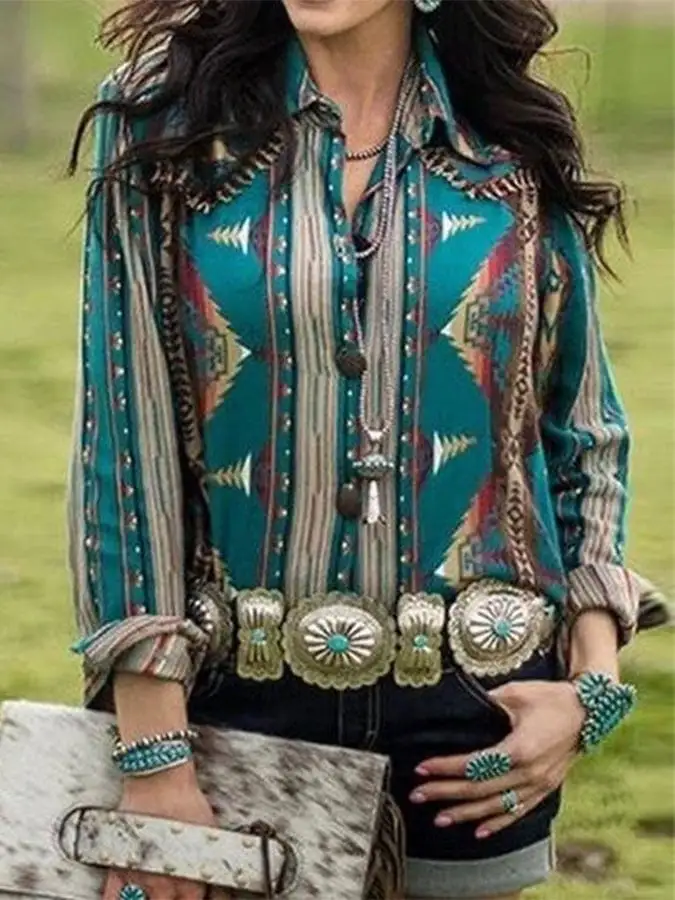 Ethnic Geometric Print Shirt