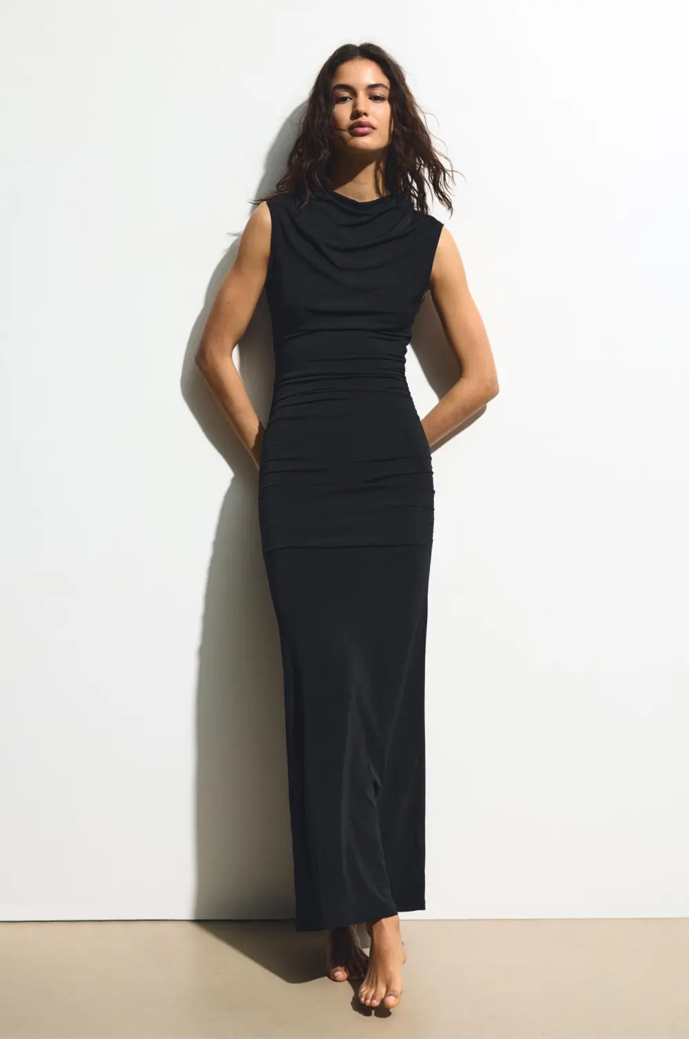 Vestido midi manga sisa frunces