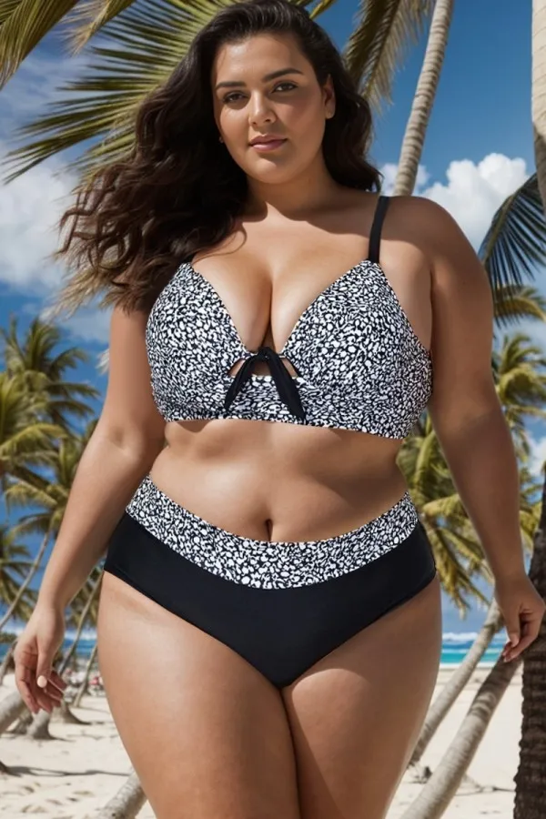 Black＆White Abstract Print Tie Front Underwire Bikini Top