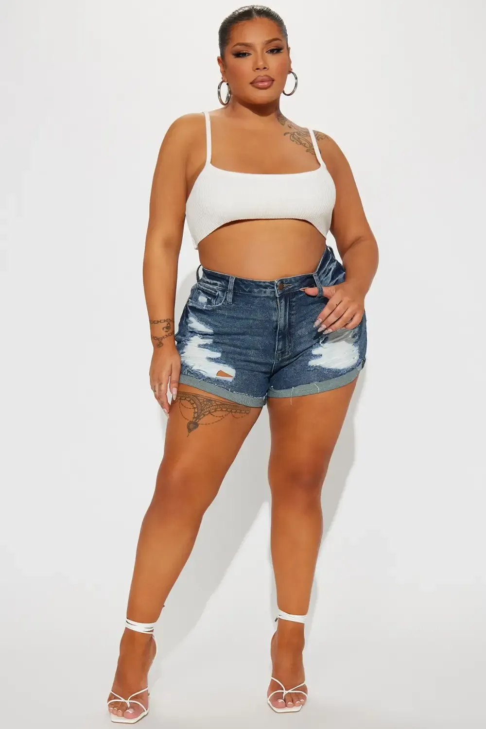 Quiet Quitter Cuffed Denim Shorts - Dark Wash
