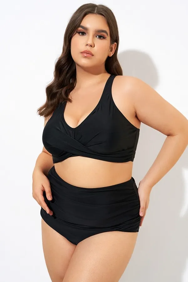 Black Twist Front Adjustable Back Latch Bikini Top