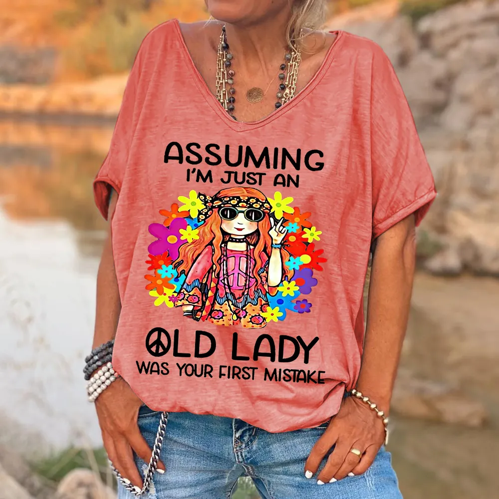 Custompupshirt Women's Funny Assuming I'm Just An Old Lady Was Your First Mistake Hippie Casual Shirts