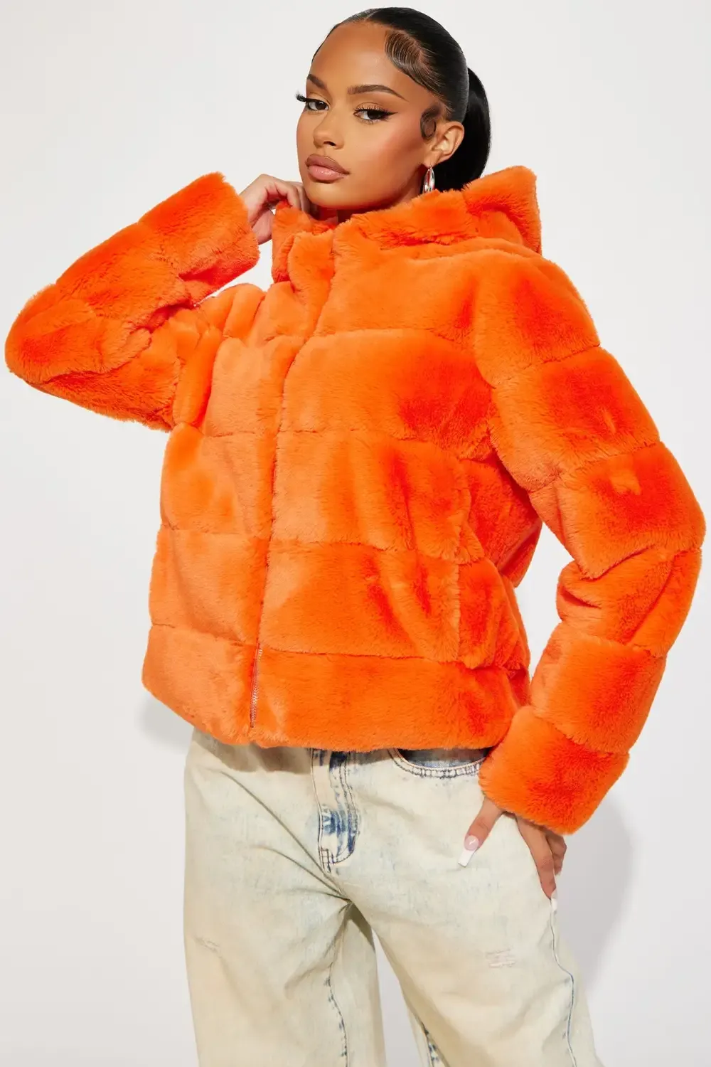 Cold Status Faux Fur Jacket - Orange