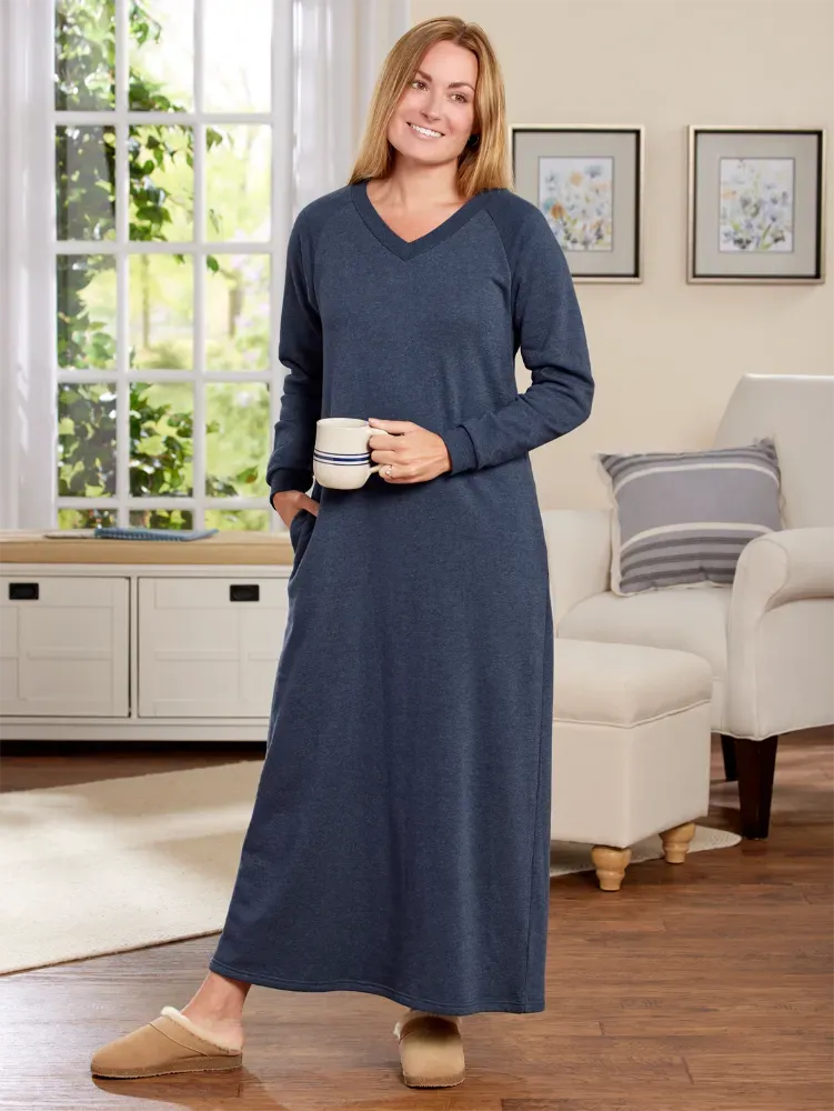Heathered Sweatshirt V-Neck Popover Nightgown