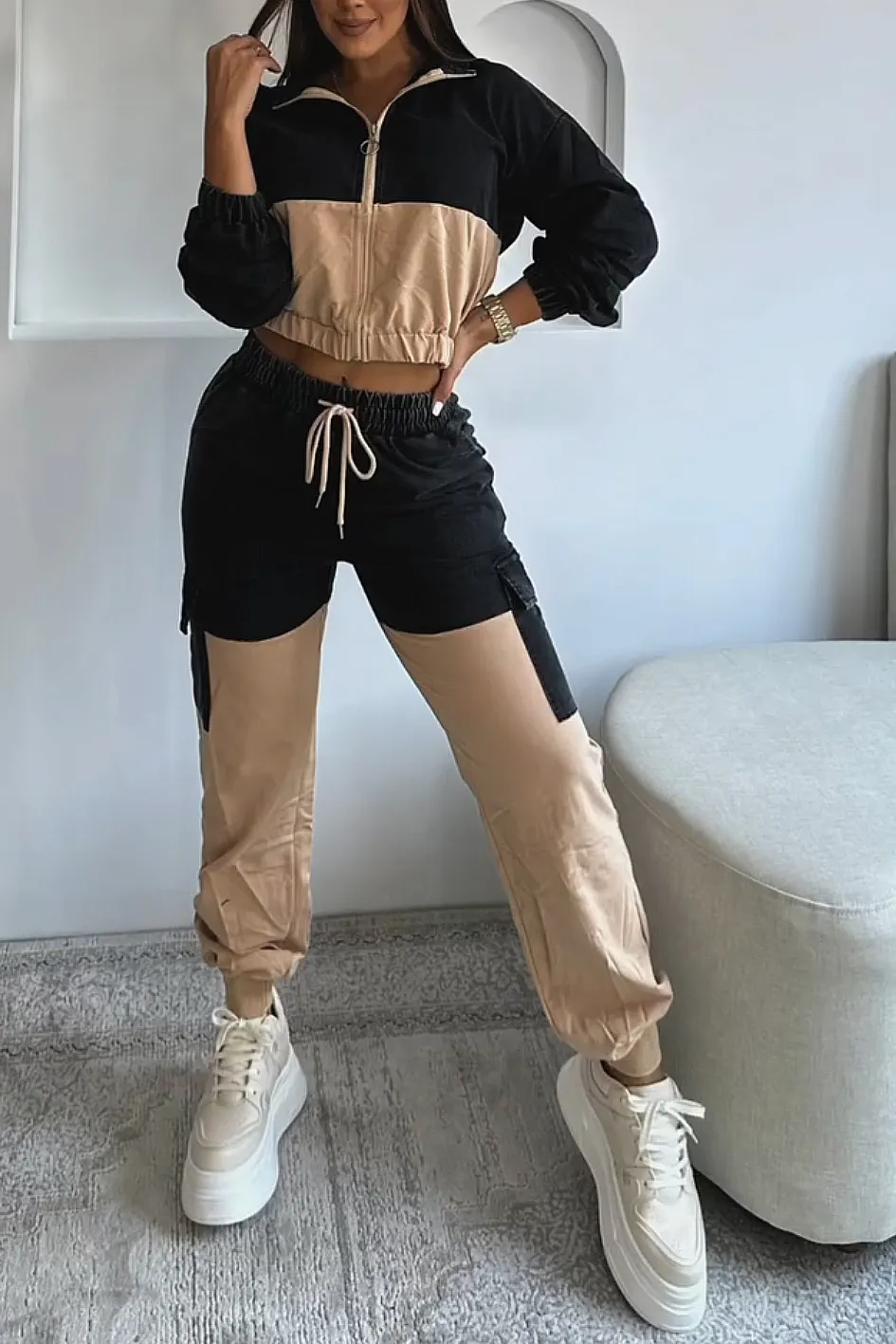 Women'S Fashion Patchwork Top And Pants 2-Piece Set