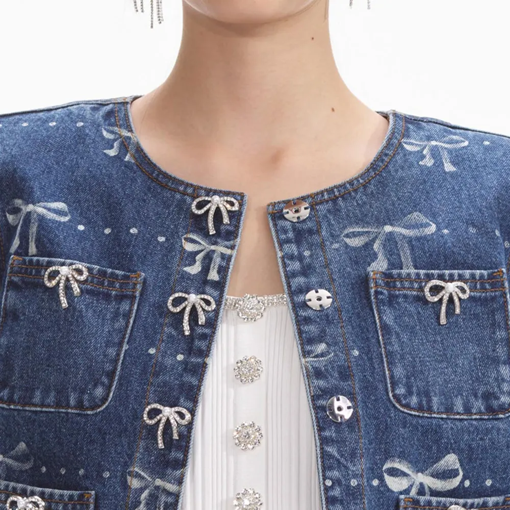Bow Print Denim Jacket