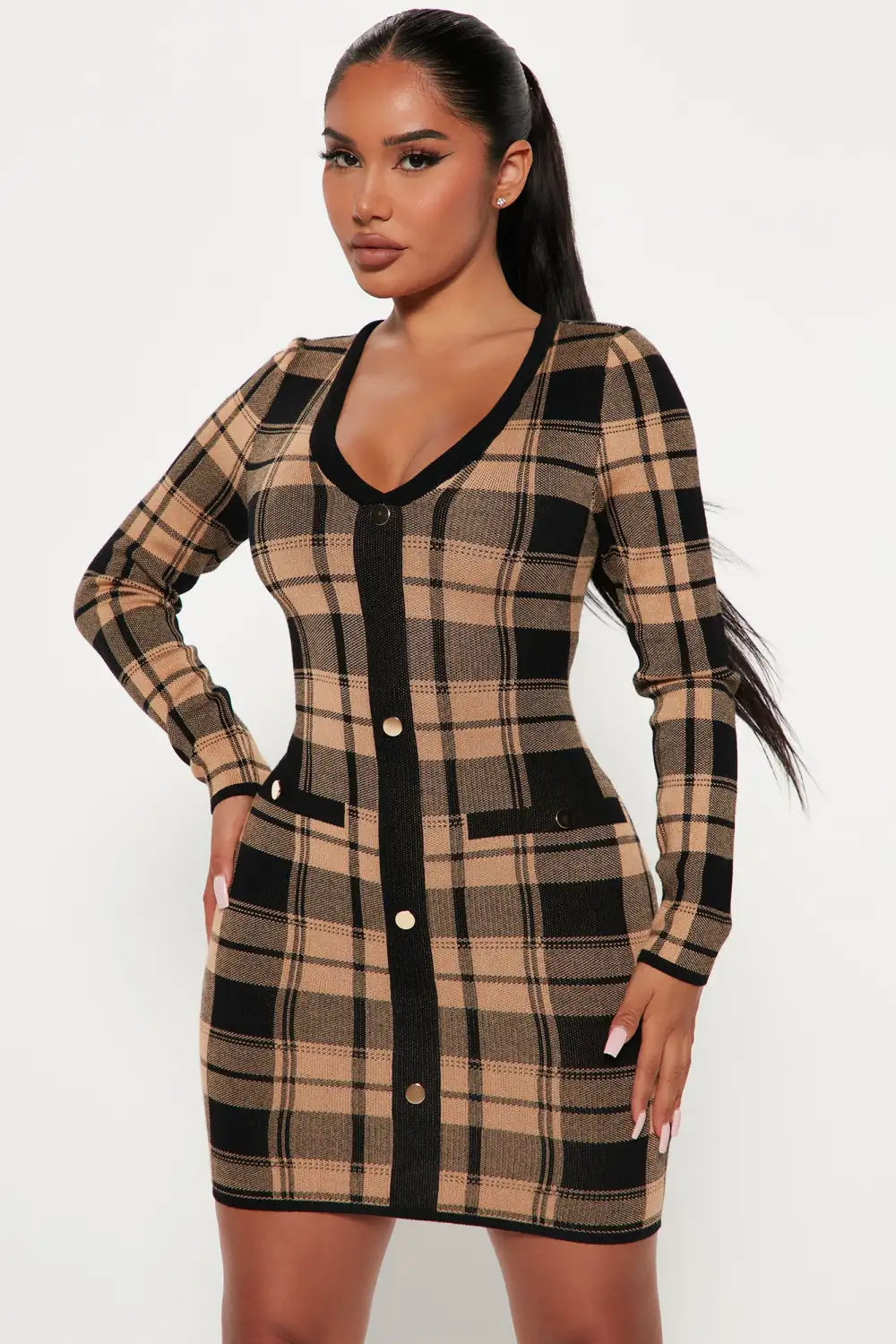Places To Be Plaid Mini Dress - Taupe/combo