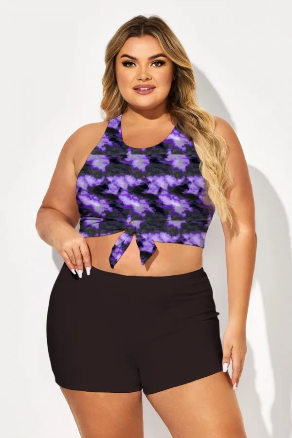 Plus Size Tie-Dye Knotted Crop Bikini Top