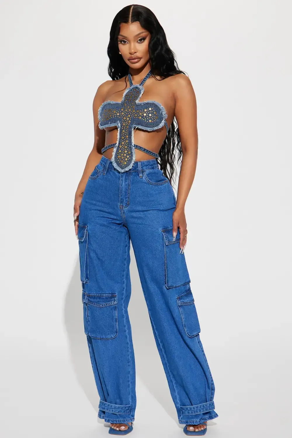 Time To Hustle Non Stretch Cargo Jean - Medium Wash