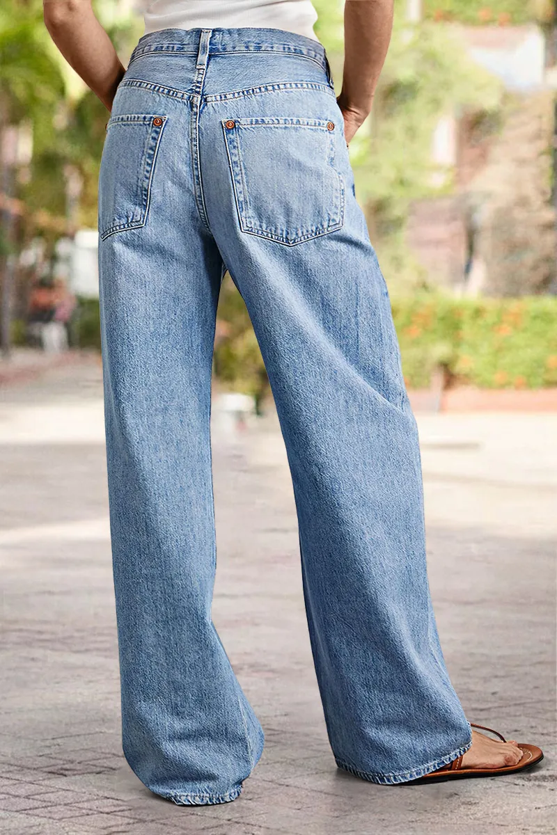 Wash Drawstring High Rise Straight Leg Jeans