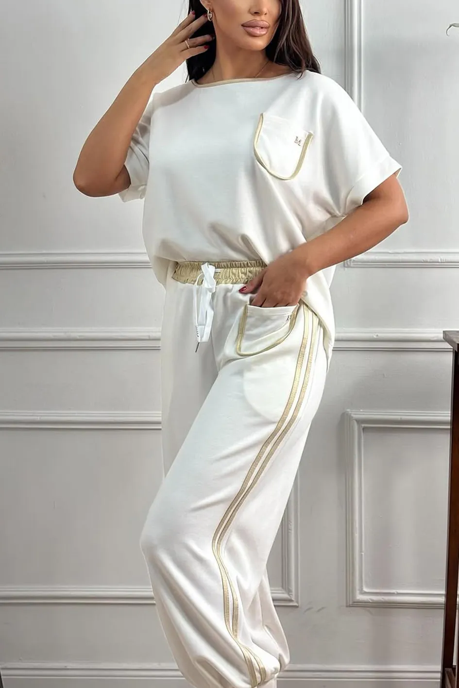 Women'S Contrasting Casual Top And Pants Two-Piece Set
