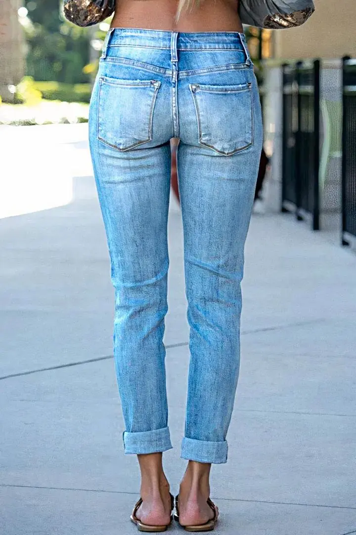 Wash Cut Out Button Fly Mid Waist Skinny Jeans