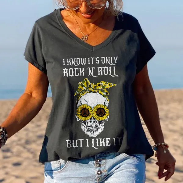 Exquisitely Sunflower Skeleton I Know It's Only Rock'N' Roll But I Like It Printed Tees