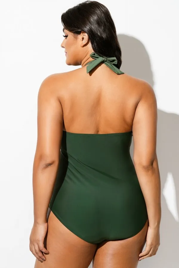 Two Tone Twist Front One Piece Swimsuit