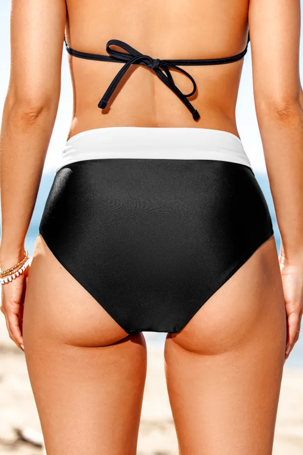 Monochrome Elegance Black & White Reversible Bikini Bottoms