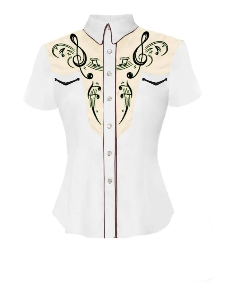 Women's Music Symbols Print Western Shirt