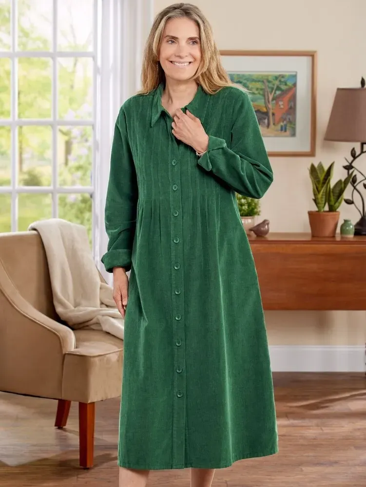 Pintuck Cotton Corduroy Dress