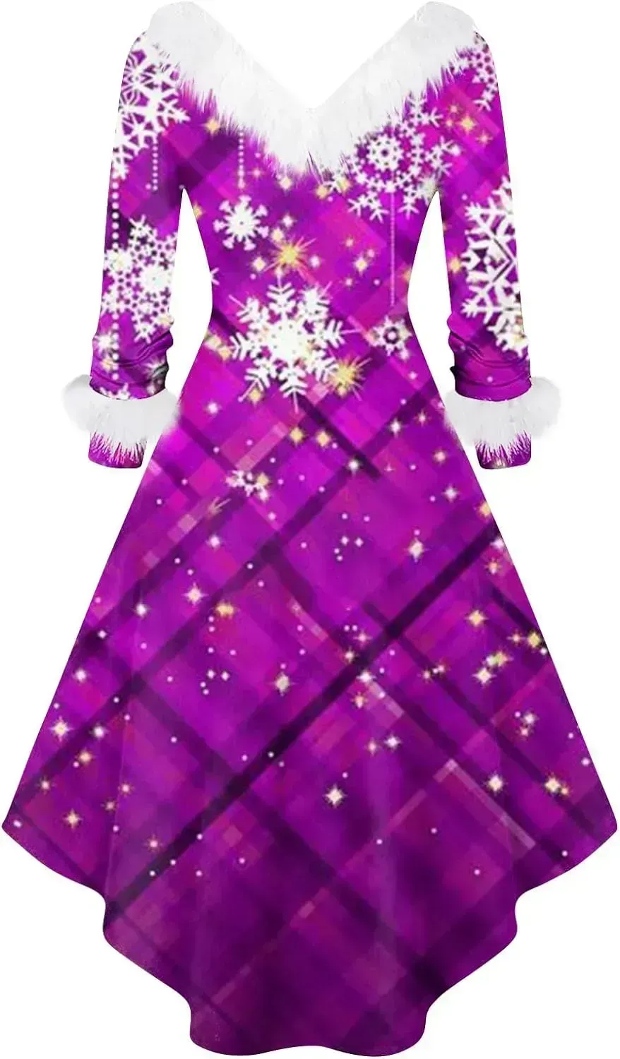 Womens Christmas Dress Fuzzy Mrs Claus Christmas Holiday Xmas Cocktail Holiday Party Flare Dress