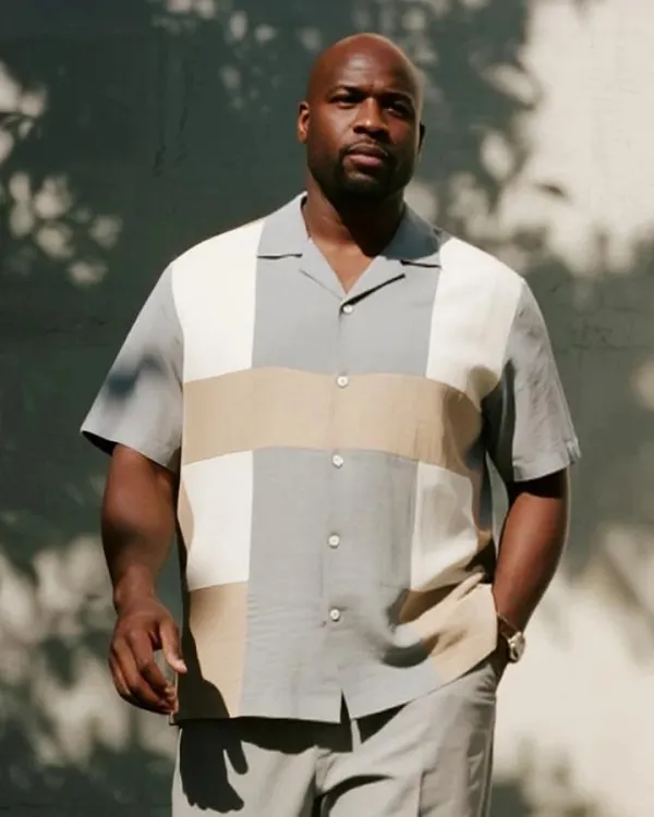 Big & Tall Men's Business Geometric Short Sleeve Shirt and Pants Suit