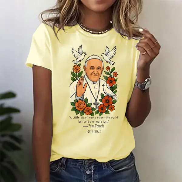 Women's A Little Bit Of Mercy Makes The World Less Cold And More Just 1936-2025 Print Short Sleeve Round Neck Cotton T-Shirt