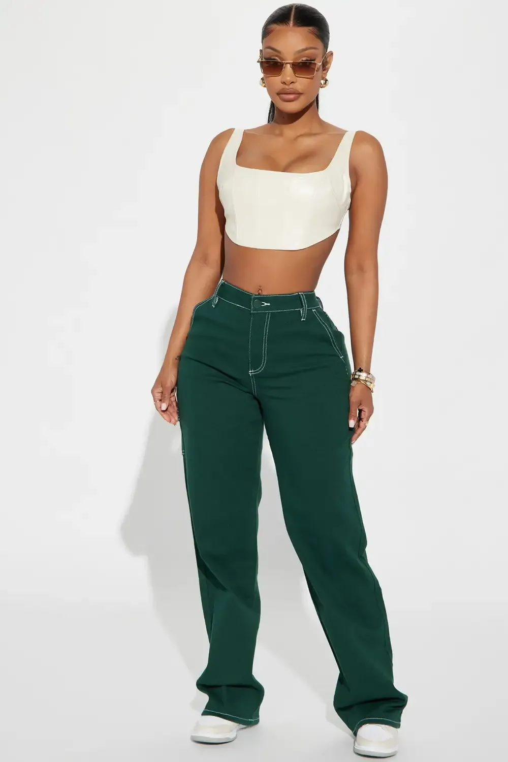 Focus On Me Straight Leg Utility Jean - Green