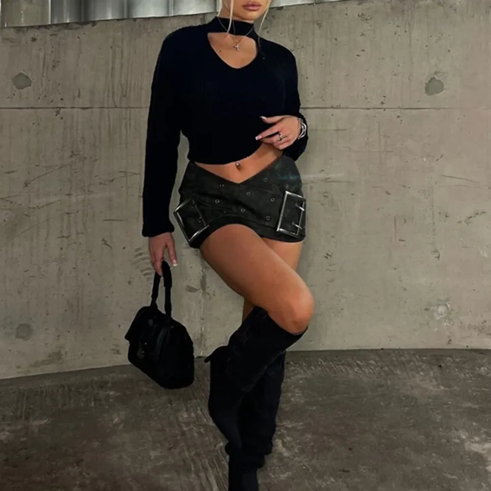 Belted Wrap Mini Skirt