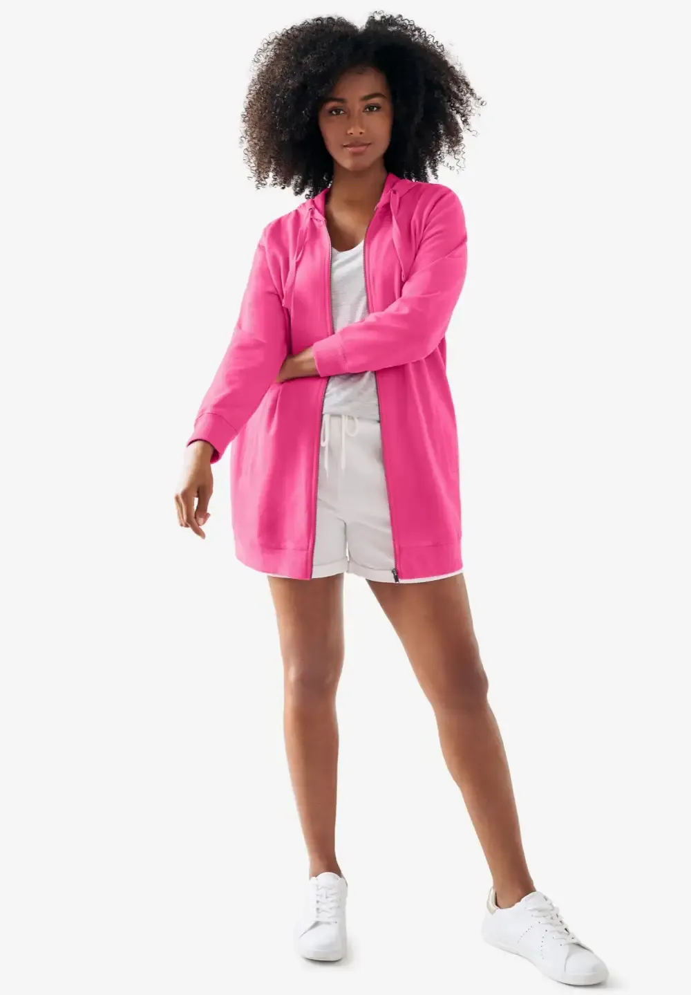 French Terry Long Zip Front Hoodie