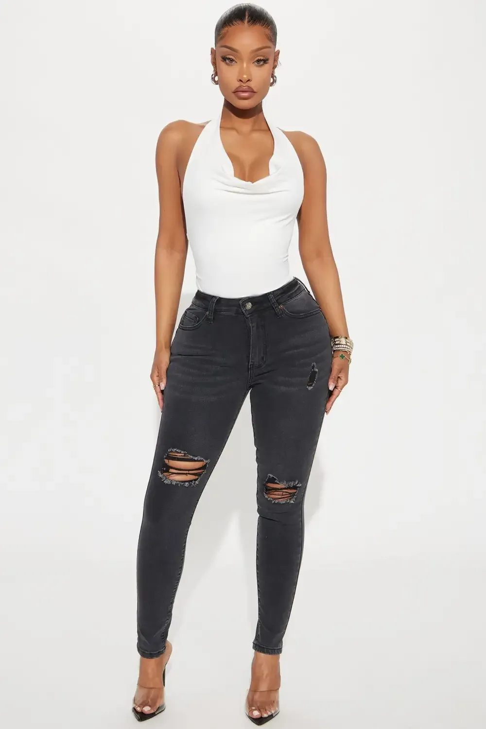 Got Spunk Destroyed High Stretch Skinny Jean - Black Wash