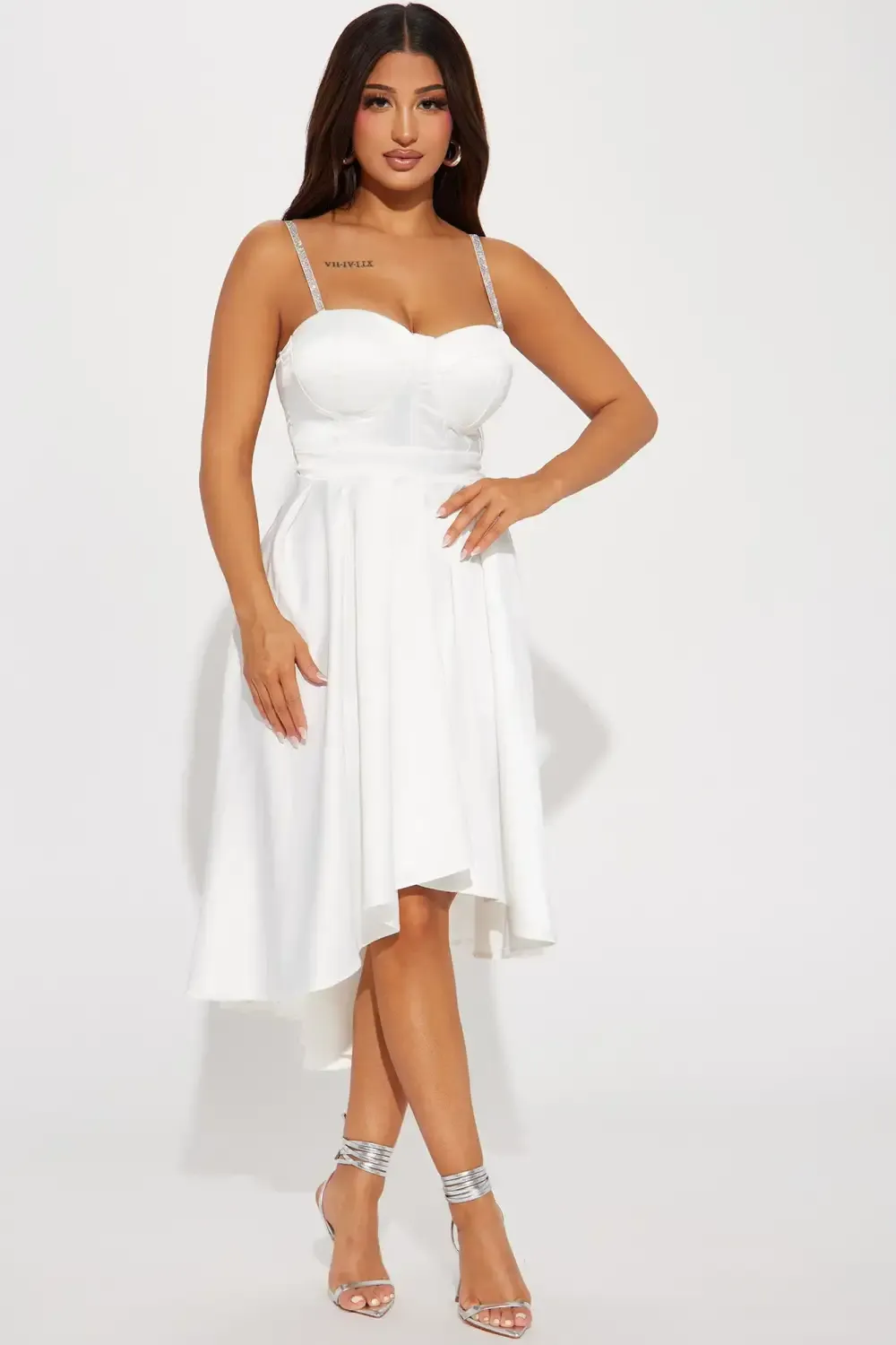 Diandra Satin Midi Dress - White