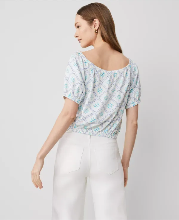 Tiled Linen-Blend Bubble Hem Blouse
