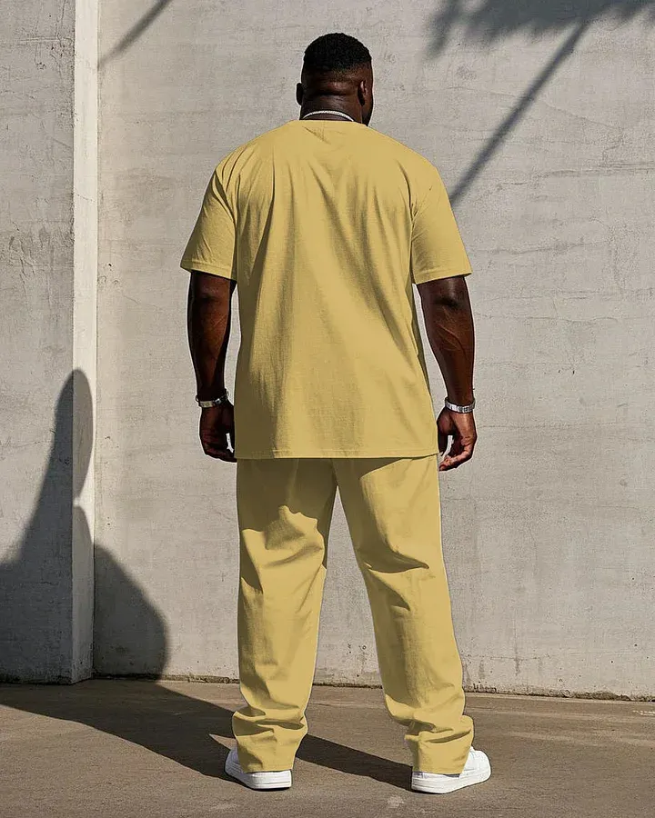 Big Men'S Solid Color 7 Color Short Sleeve T-Shirt Trousers Set