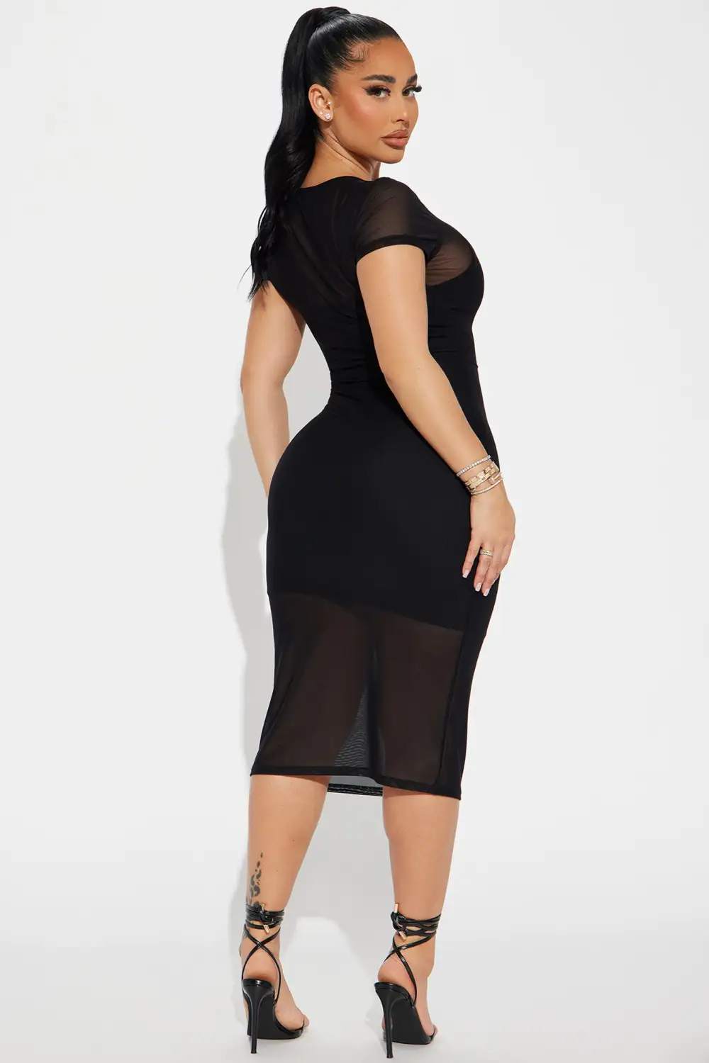 Mesh Midi Dress - Black