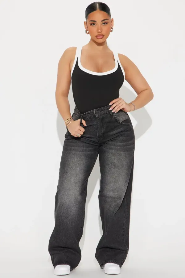 Grace Contrast Trim Bodysuit - Black/White