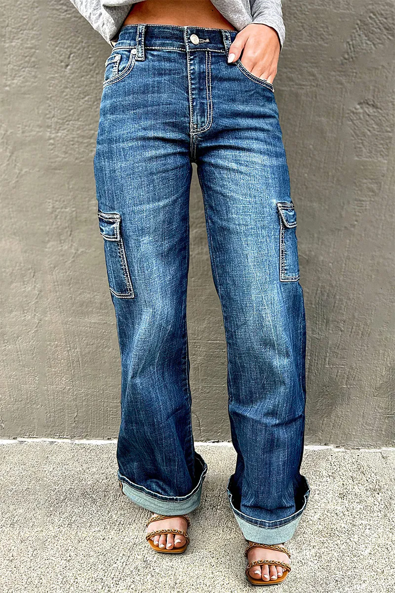 Wash Multi Pocket High Rise Straight Leg Jeans