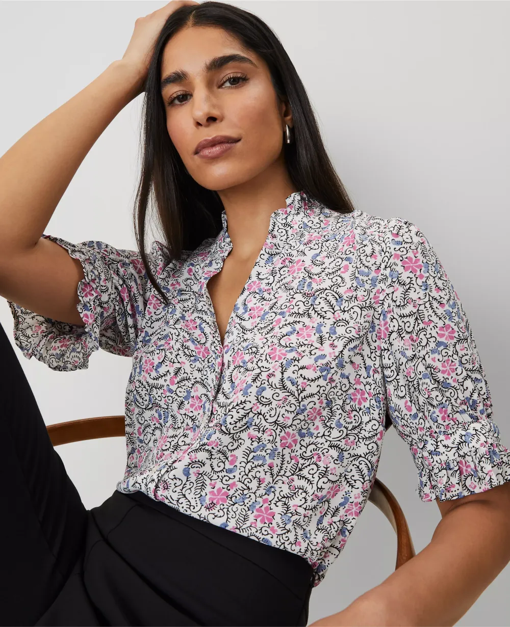 Floral Ruffle Collar Blouse