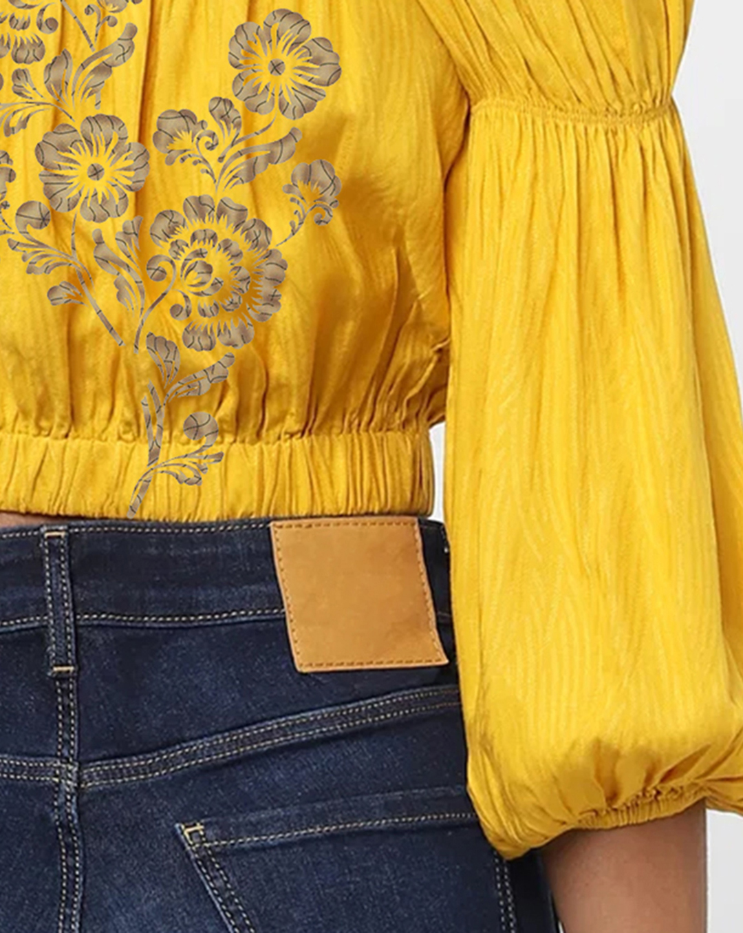 Yellow Smocked Square Neck Cropped Top