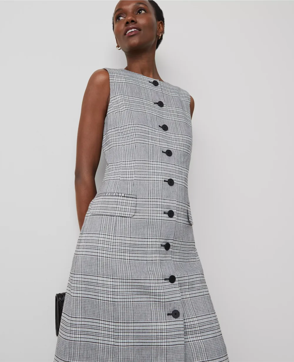 The Button Shift Dress in Plaid