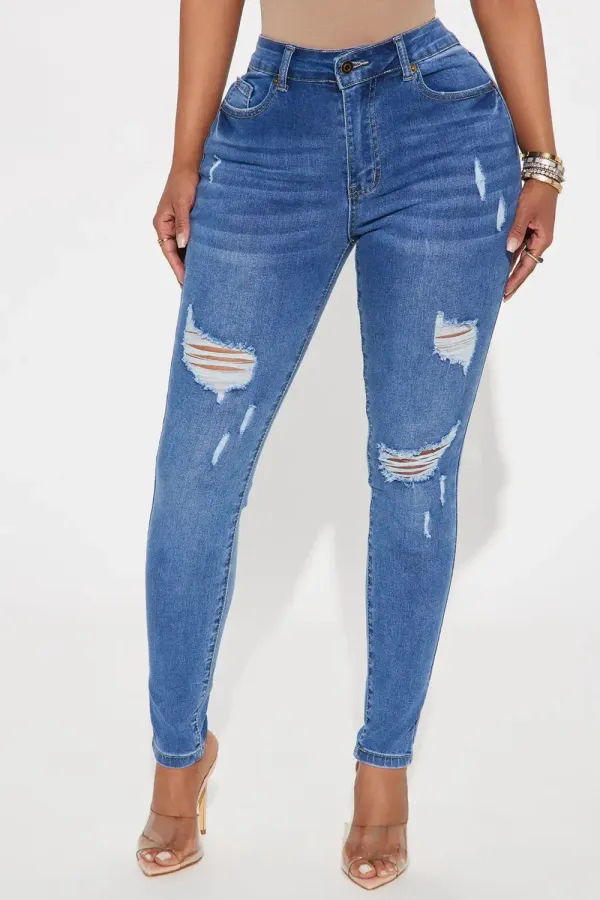 Got Spunk Destroyed High Stretch Skinny Jean - Medium Wash