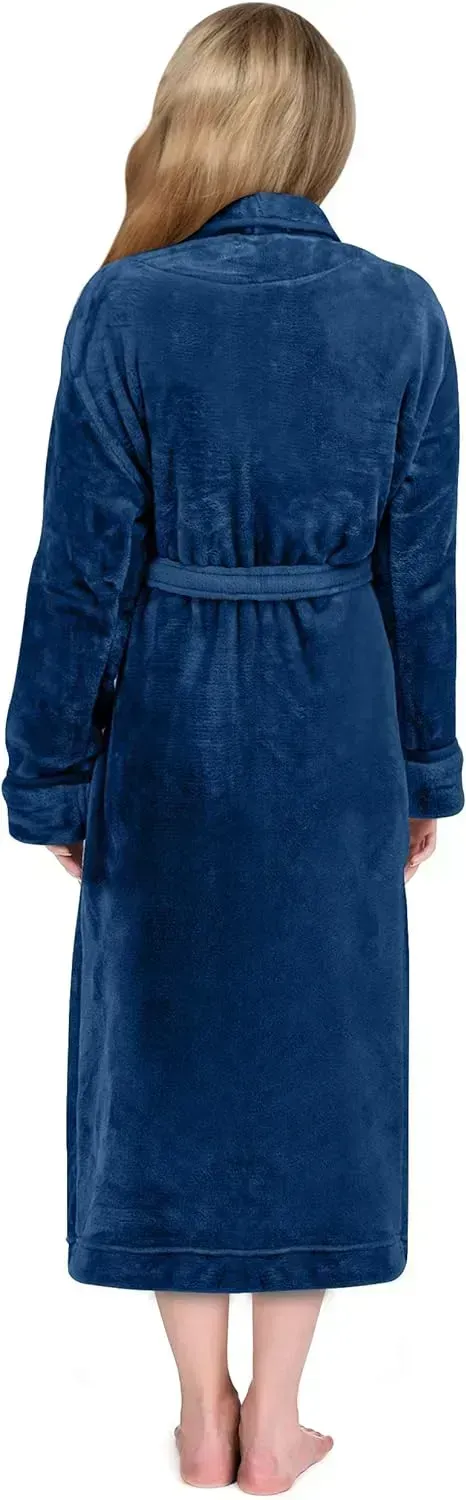 Women Fleece Shawl Collar Bathrobe - Plush Long Robe
