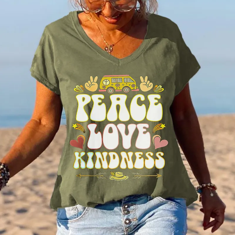 Car Peace Love Kindness Printed Cozy Graphic Tees