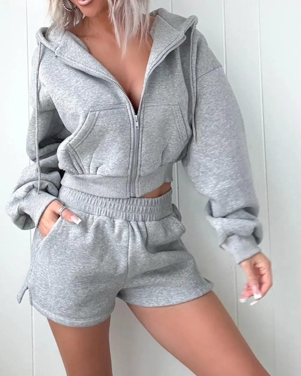 Fleece Shorts Set - Heather Grey