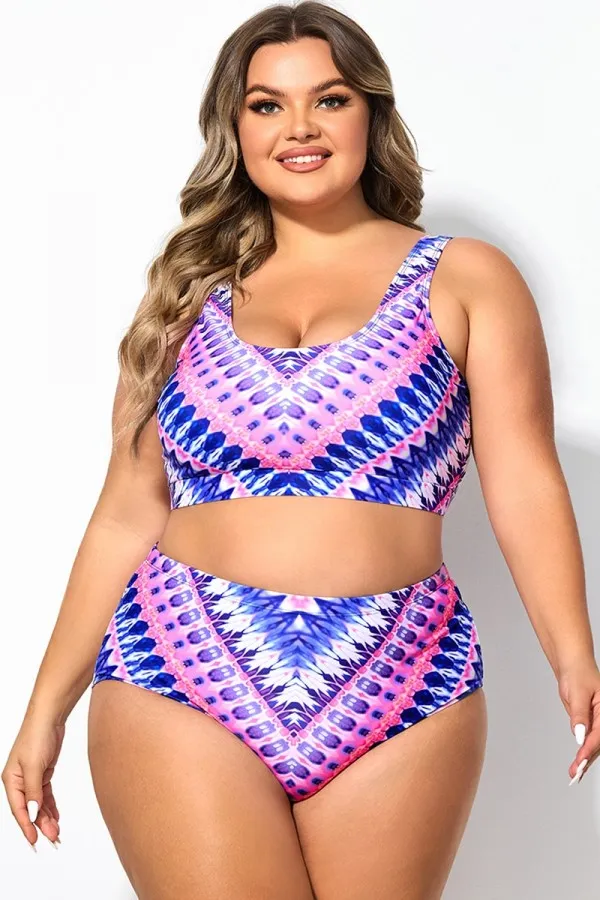 Plus Size Flattering Vibrant Stripe Bikini Top
