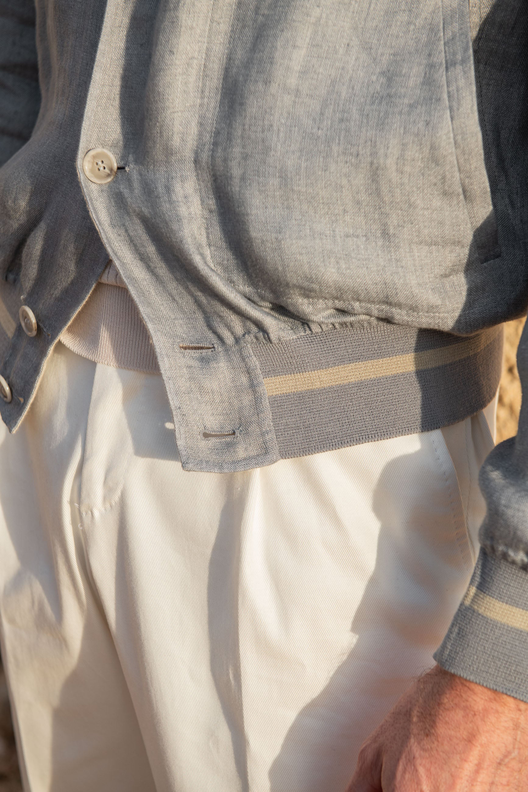 Sky Grey And Beige Reversible Bomber Jacket