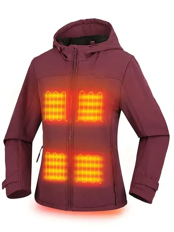 Women's heating jacket soft shell hand warmer with 7.4V battery pack